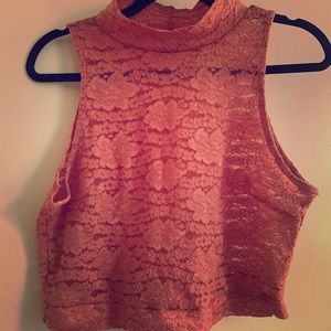 Peach High Collar Crop Top